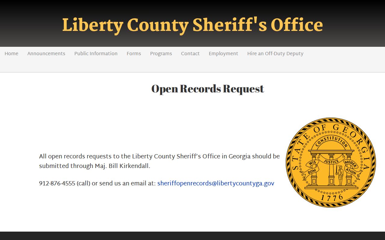 Liberty County warrant records request page