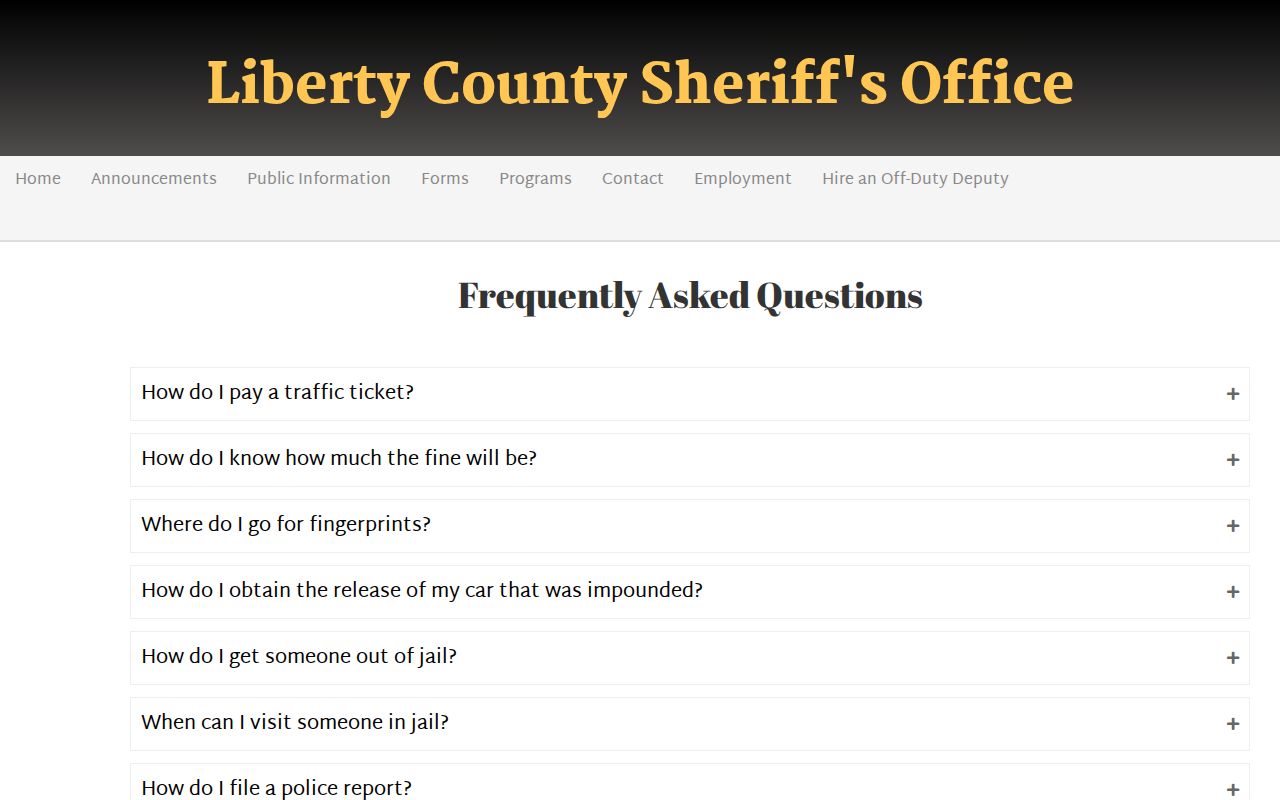Liberty County Sheriff FAQ with failure-to-appear and warrant guidance