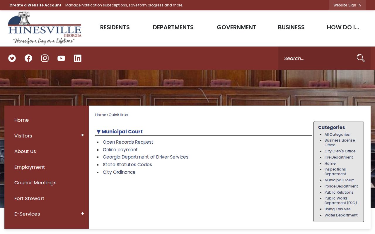 Hinesville municipal court and civic access links