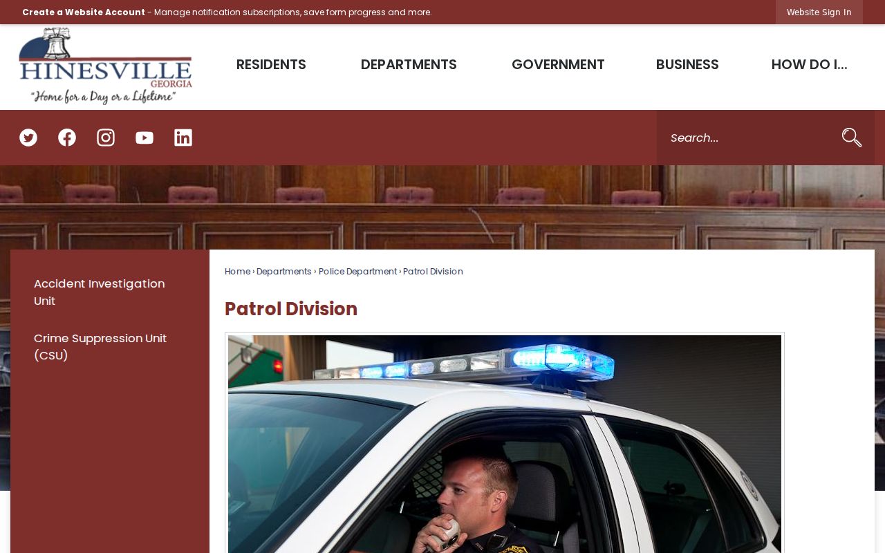Hinesville Police Patrol Division warrant section page