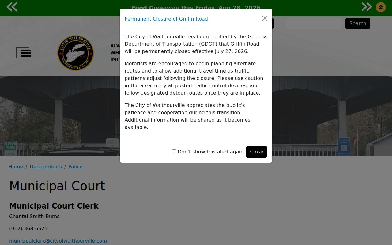 Official Walthourville Municipal Court contact page