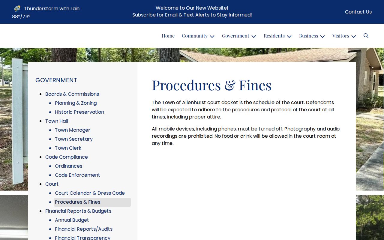 Allenhurst official court procedures and fines page used for municipal warrant process guidance