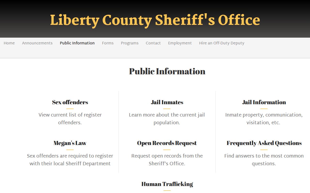 Liberty County warrant records sheriff public information channels