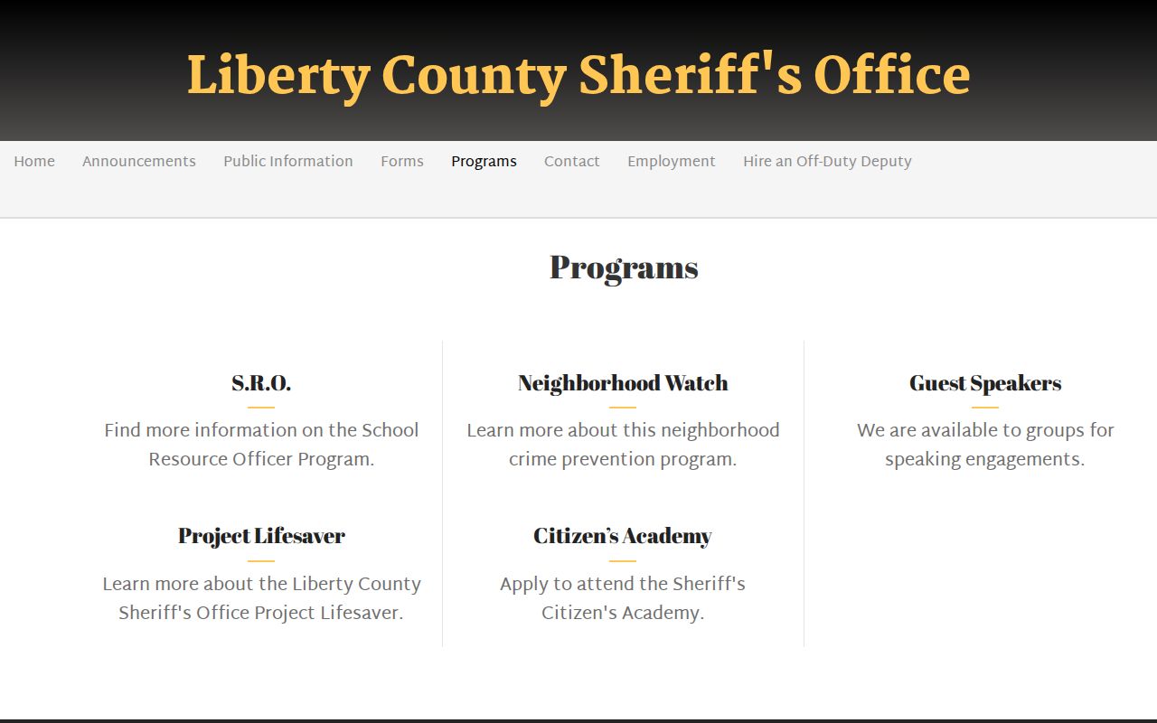 Liberty County warrant records official sheriff programs page