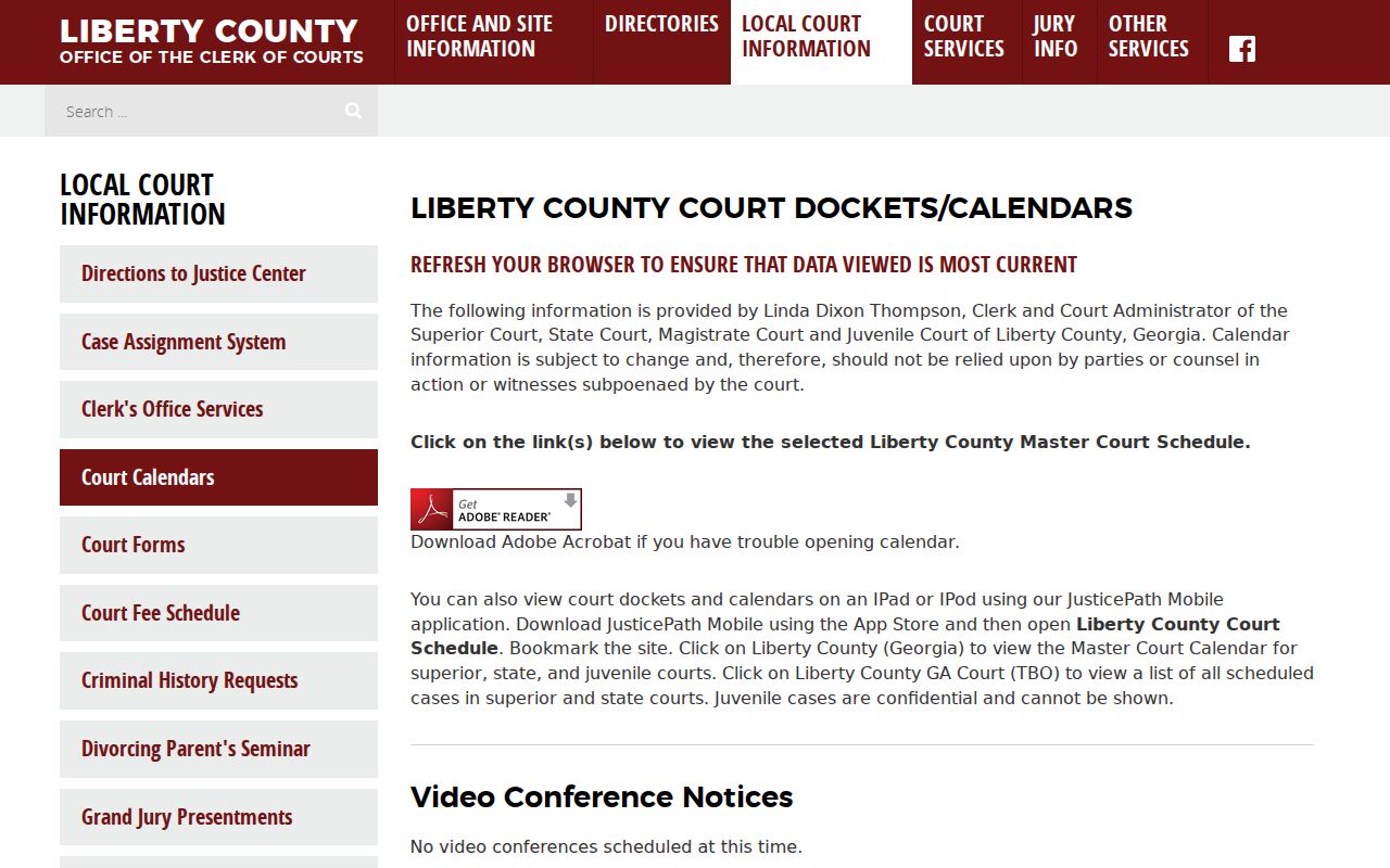 Liberty County warrant records related court calendar view